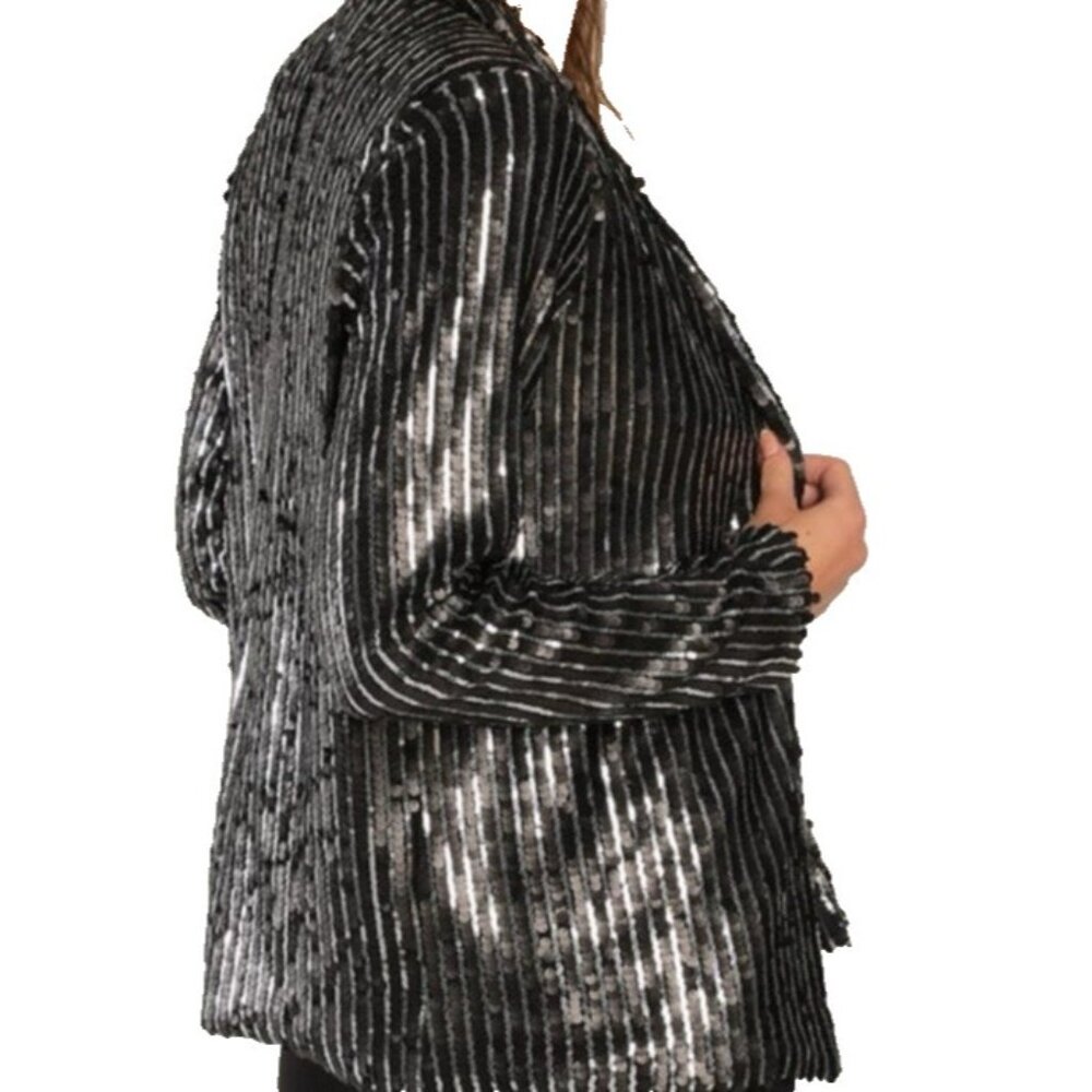 Lulus Sequin Jacket S Small Black Silver Wedding … - image 6